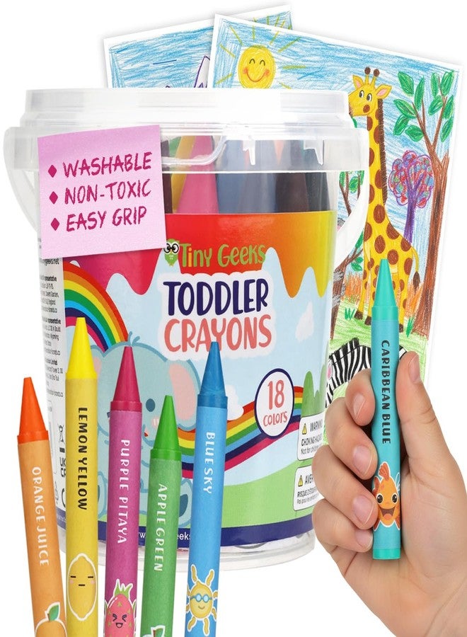 TinyGeeks Jumbo Crayons For Toddlers 3-8 - 18pc Toddler Baby Crayons For Kids Ages 4-8 & 3-4 - With Printed Coloring Sheets - Washable, Non Toxic and Easy To Hold - Perfect for Classroom - Image 1